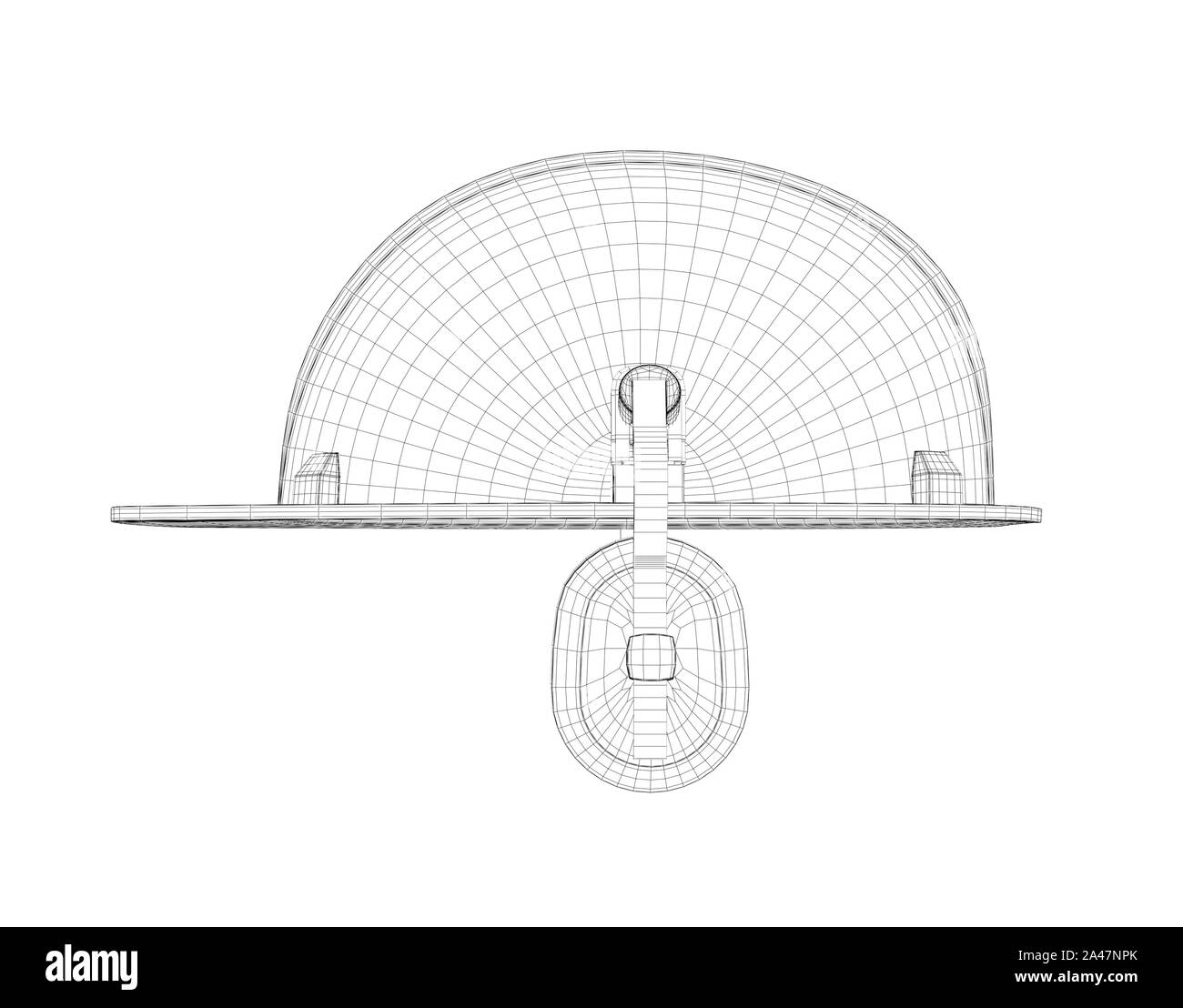 Fil de fer 3d d'un casque de sécurité avec écouteurs isolé sur le fond blanc. Le bâtiment et la construction. La modélisation en 3d. Uniforme et l'équipement. Banque D'Images