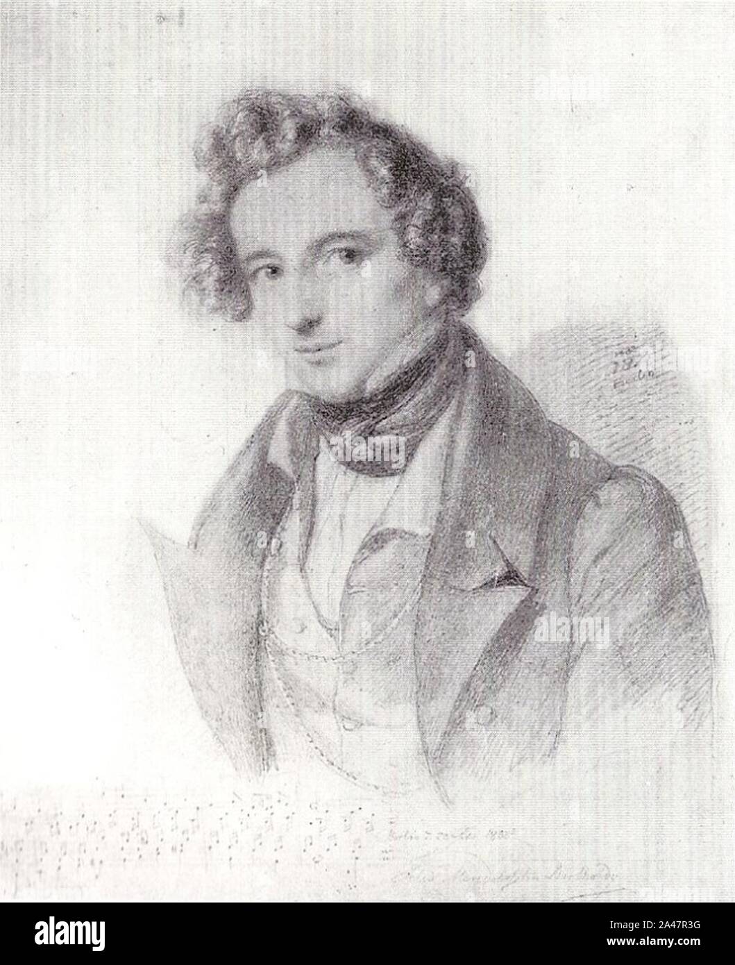 Felix Mendelssohn Bartholdy - Bleistiftzeichnung Eduard Bendemann von 1833. Banque D'Images