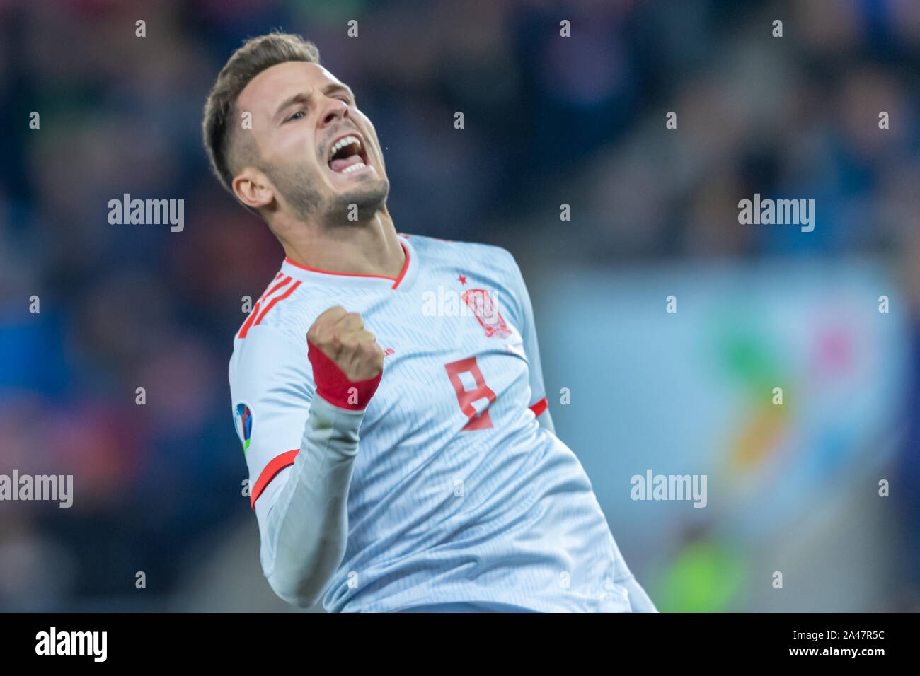 12 octobre 2019 Saul Niguez d'Espagne célèbre avec coéquipiers après avoir marqué le but pendant l'UEFA Euro 2020 football tour de qualification groupe F Banque D'Images