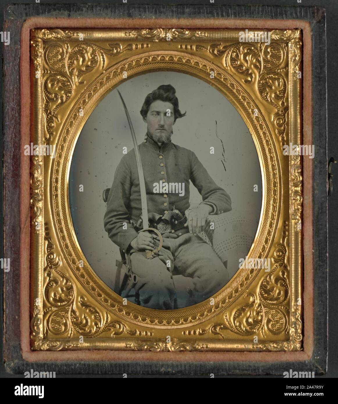 Felix Thompson, de l'entreprise H, 1er régiment de cavalerie du Missouri de pistolets et de sabre Banque D'Images