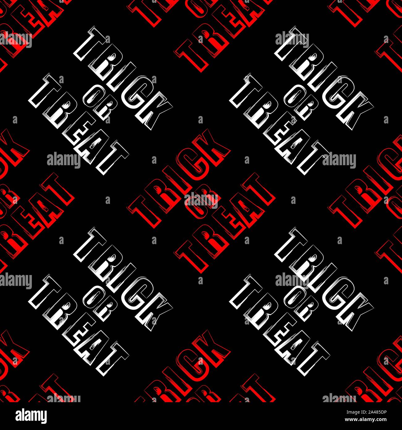 Décoration Halloween Seamless Pattern avec Traiter et Trick signe Diagonal isolé sur fond noir Illustration de Vecteur
