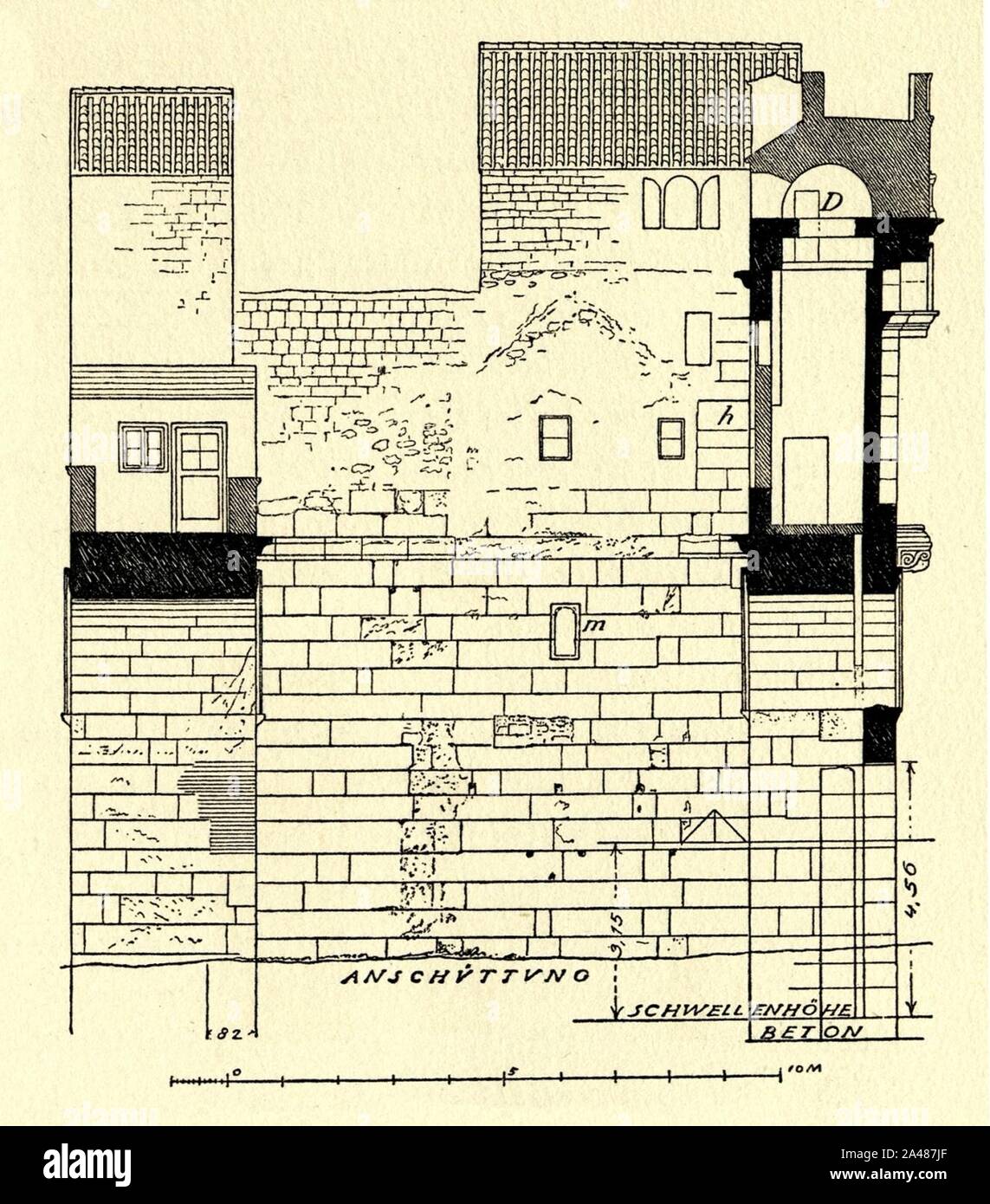 Fig 027 Südnordschnitt durch die Porta Aurea - Zustand 1906. Banque D'Images Fig 027 Südnordschnitt durch die Porta Aurea - Zustand 1906. Banque D'Images