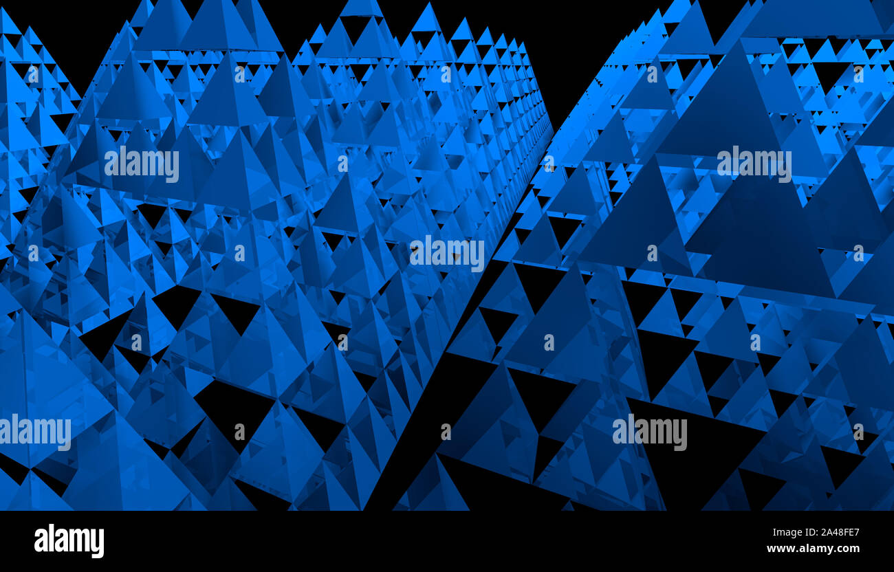 Triangle de Sierpinski bleu texture sur fond noir. C'est une fractale avec l'ensemble de la forme d'un triangle équilatéral, subdivisé de façon récursive en s Banque D'Images