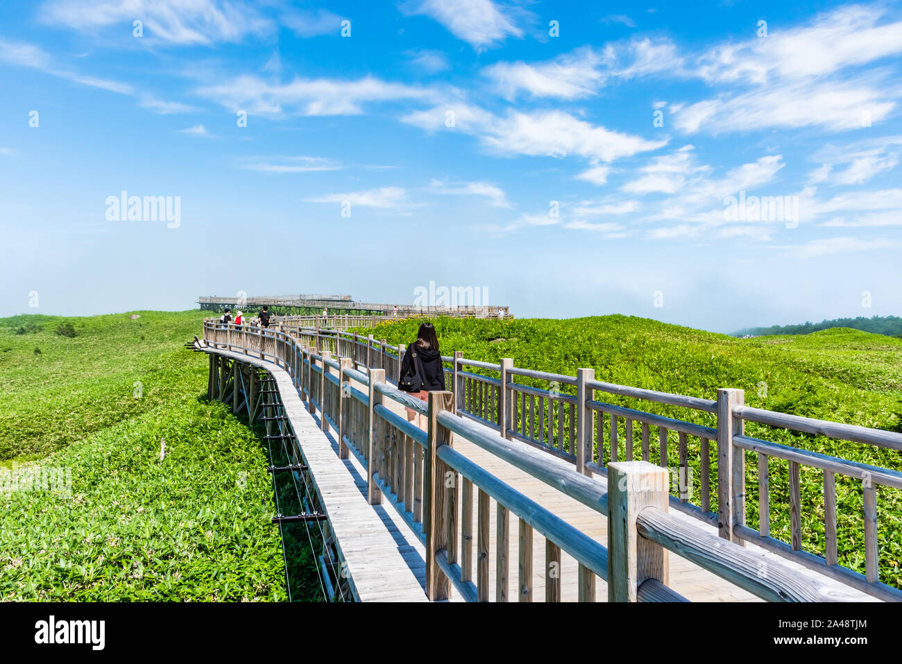 SHIRETOKO, HOKKAIDO, JAPON-JUL 25 2017:sentier en bois à cinq lacs de Shiretoko Patrimoine mondial en cinq lac et montagne à Shiretoko, Hokkaido, Japon Banque D'Images