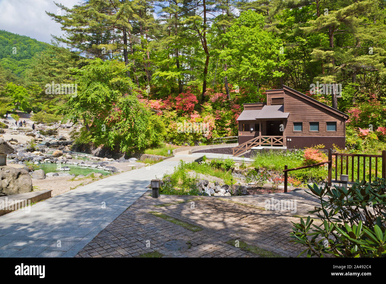 Sainokawara Kasatzu au parc Onsen, préfecture de Gunma, Japon Banque D'Images