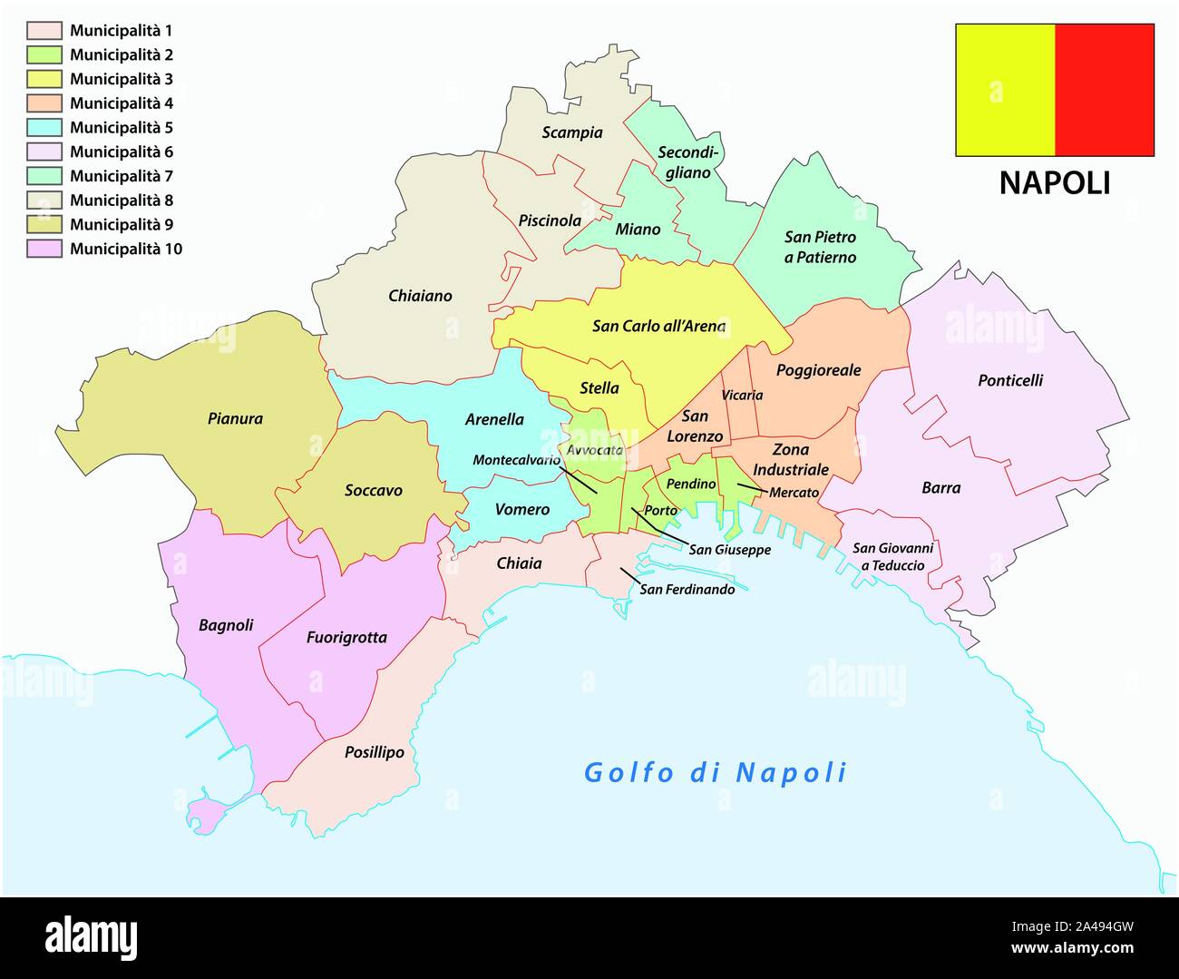 Carte administrative de la capitale de Campanie Naples avec drapeau Italie Illustration de Vecteur
