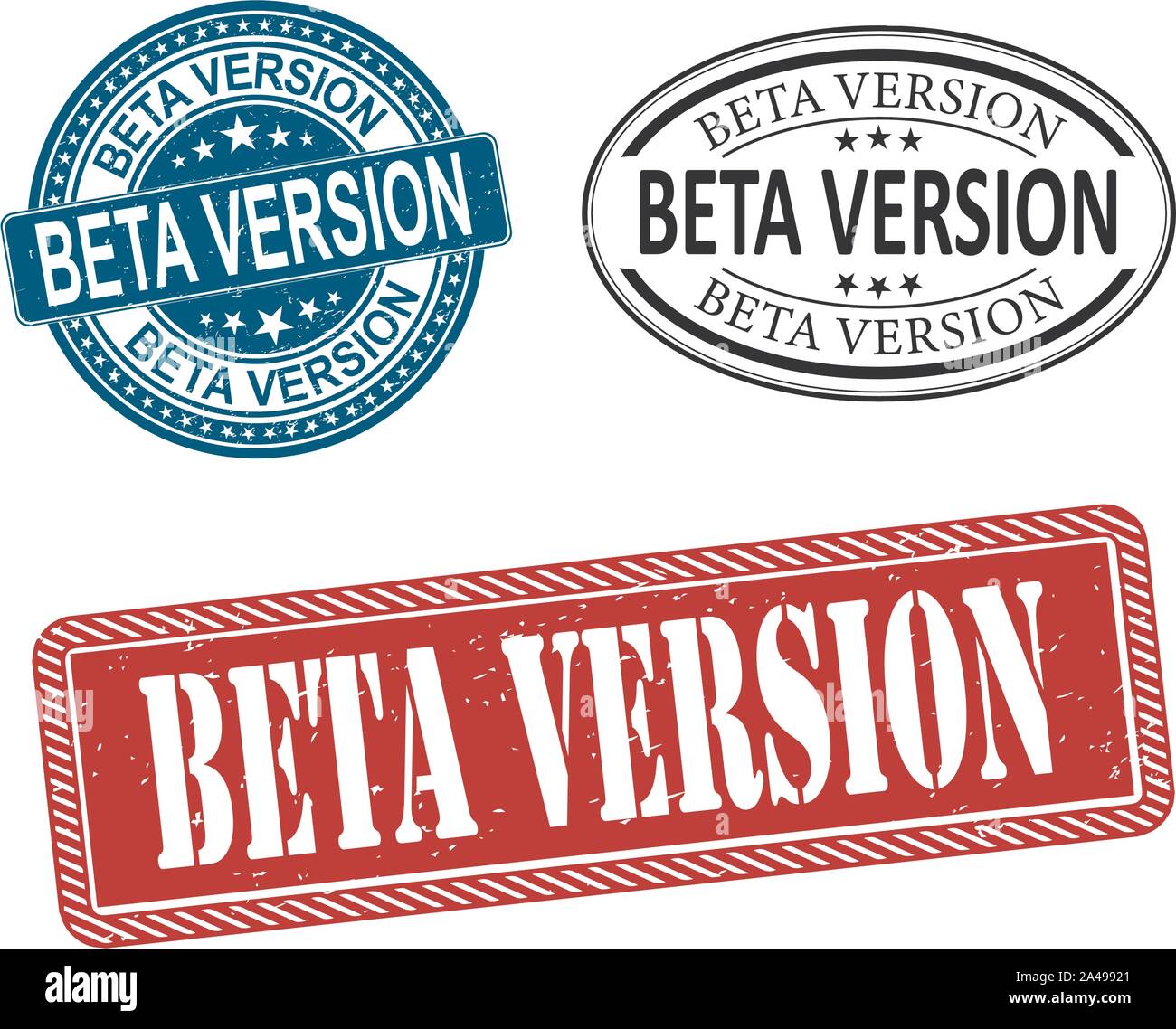 Version bêta stamp set rouge, bleu, noir beta version grunge vintage stamp version bêta. Illustration de Vecteur