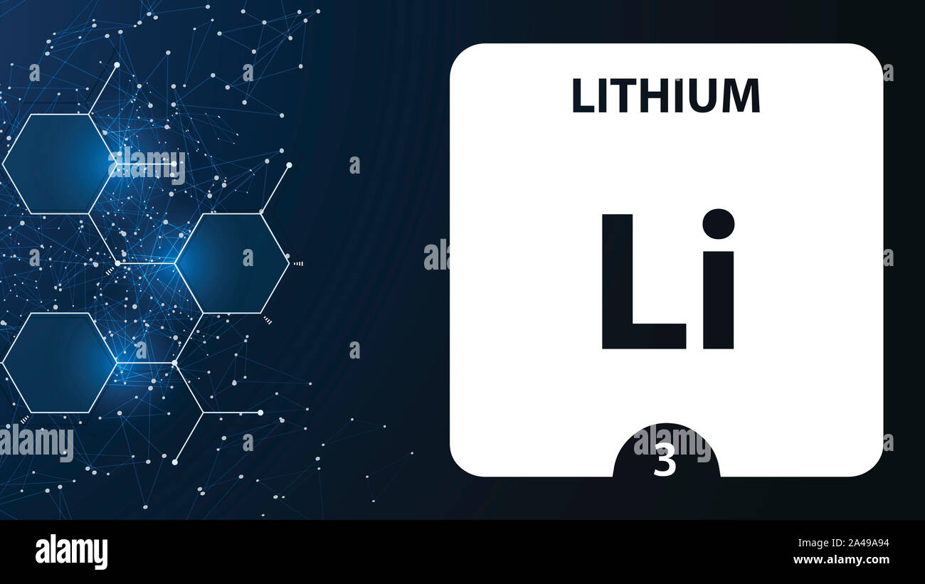 Li Lithium, élément chimique signe. Le rendu 3D isolé sur fond blanc. L'élément chimique Lithium 3 pour les expériences scientifiques en sciences en classe Banque D'Images