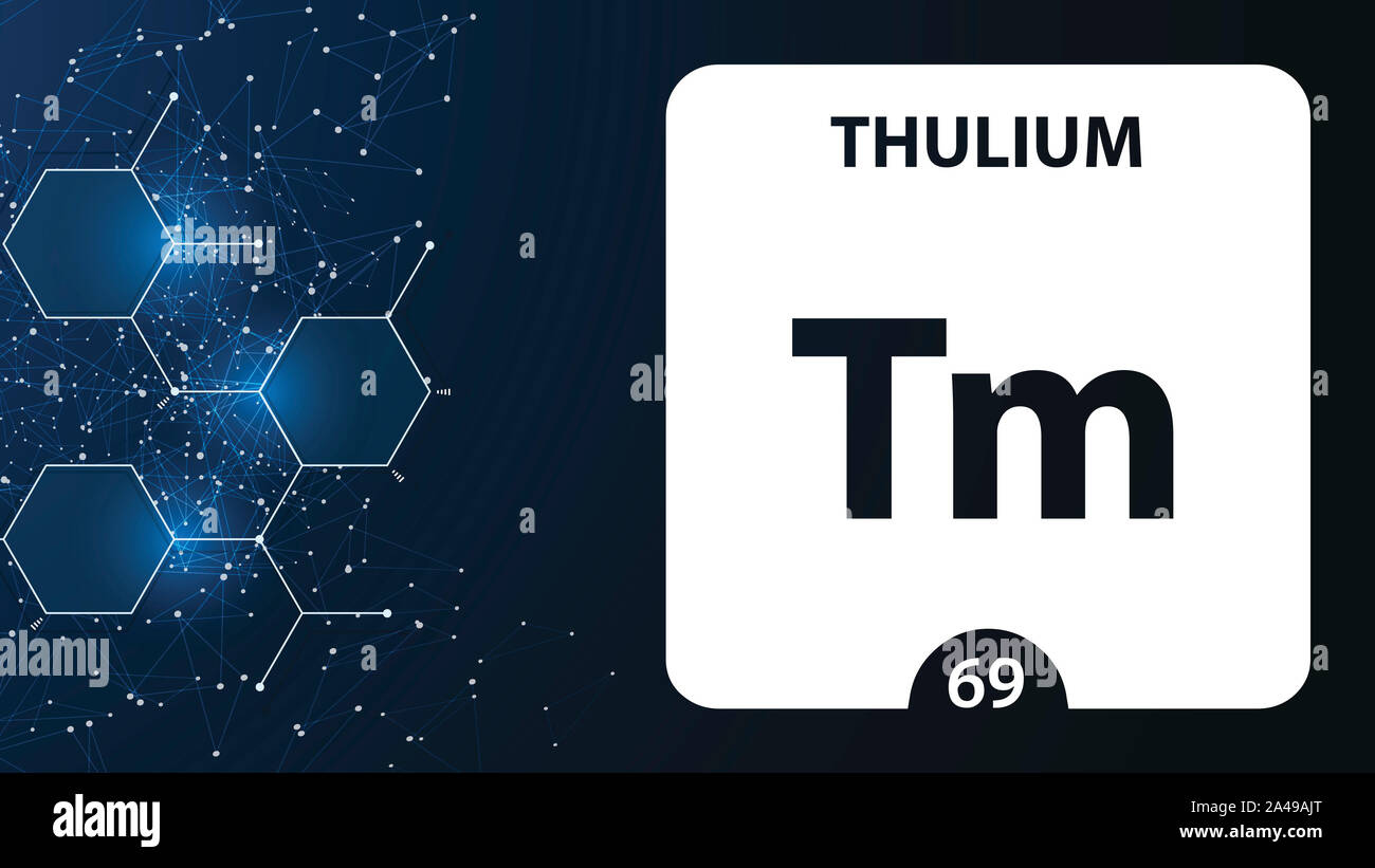 Le thulium 69 élément. Alcalino-terreux. L'élément chimique du tableau périodique de Mendeleïev. Le thulium dans square cube creative concept. Laboratoire Chimique, Banque D'Images