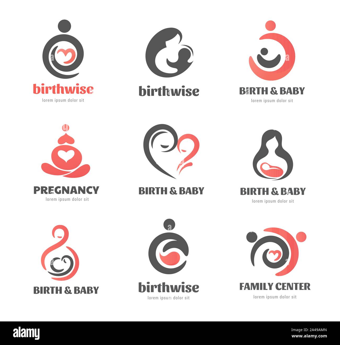 La naissance, la grossesse, de la famille et des soins de bébé collection logos et le symbole. Conception vectorielle Illustration de Vecteur