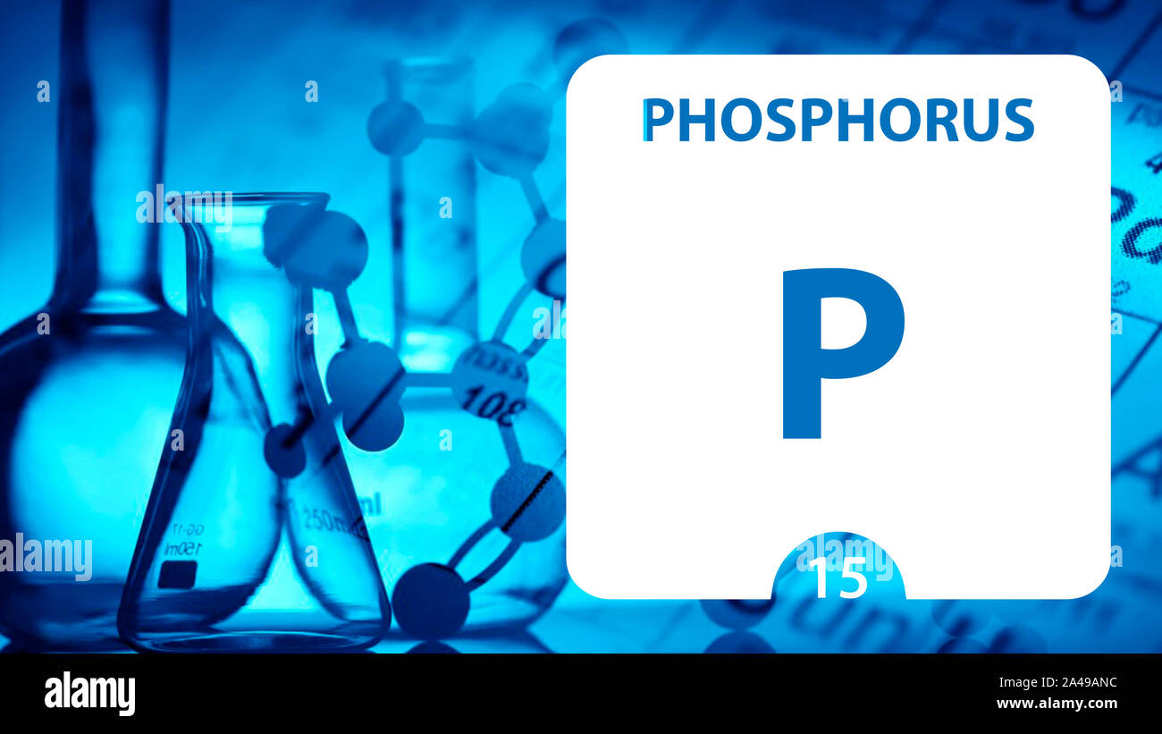 P phosphore, élément chimique signe. Le rendu 3D isolé sur fond blanc. L'élément chimique du phosphore 15 pour les expériences scientifiques en classe sc Banque D'Images