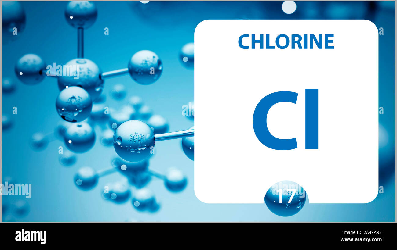 Le chlore Cl, élément chimique signe. Le rendu 3D isolé sur fond blanc ...