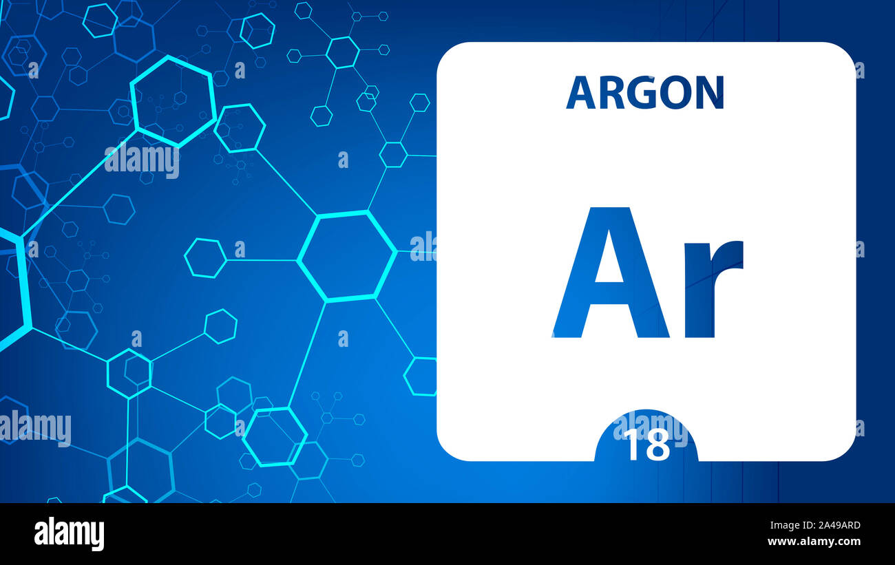 Élément Argon 18. Alcalino-terreux. L'élément chimique du tableau périodique de Mendeleïev. De l'argon dans square cube creative concept. Laboratoire chimique, et Banque D'Images