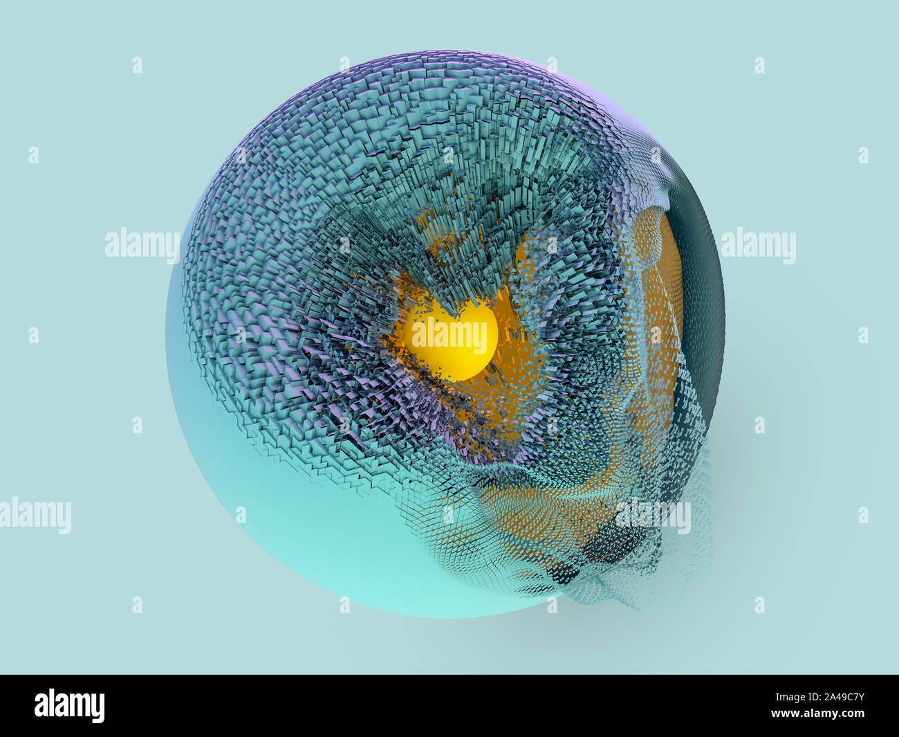Résumé fond avec sphere core et rayonnante. Renering 3D Banque D'Images