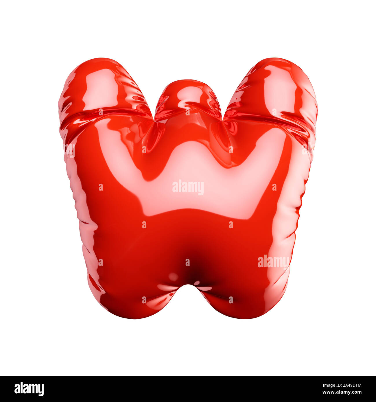 Alphabet anglais ballon rouge lettre W caractère police texte sur fond blanc. Jours fériés et l'éducation concept. Le rendu 3d illustration Banque D'Images