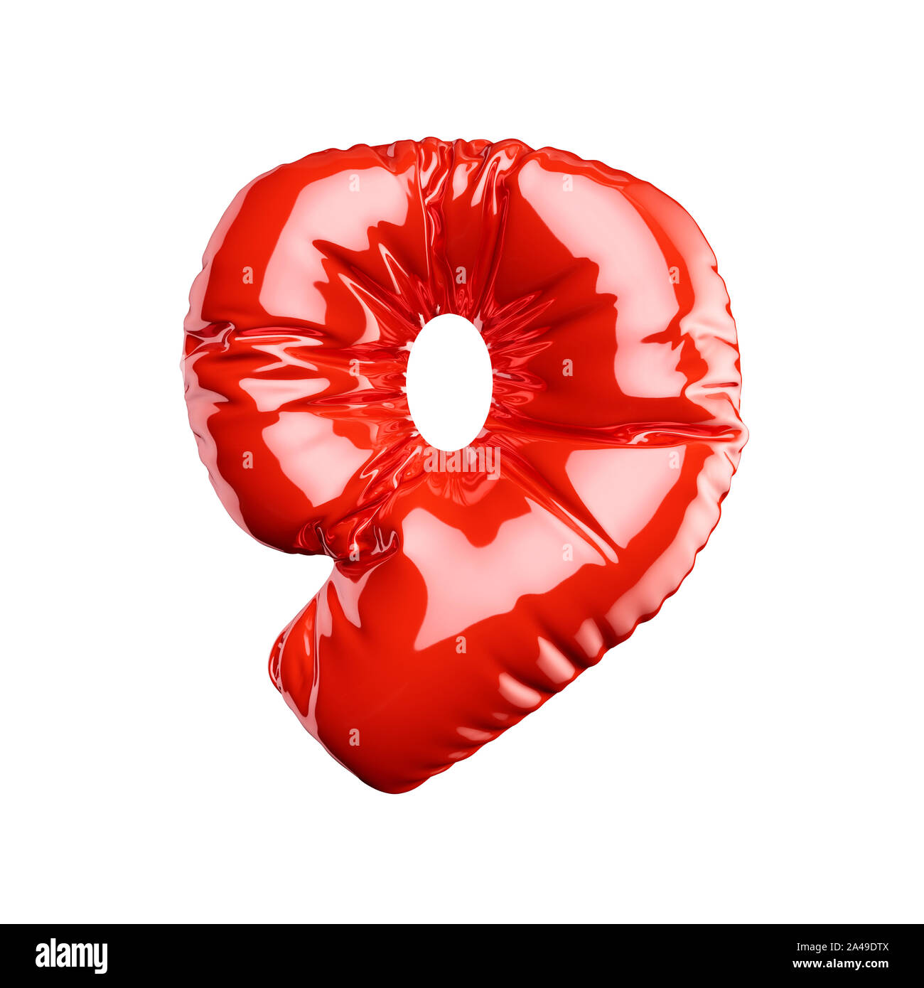Alphabet anglais ballon rouge chiffres numéro 9 de la police de caractères neuf sur fond blanc. Jours fériés et l'éducation concept. Le rendu 3d illustration Banque D'Images