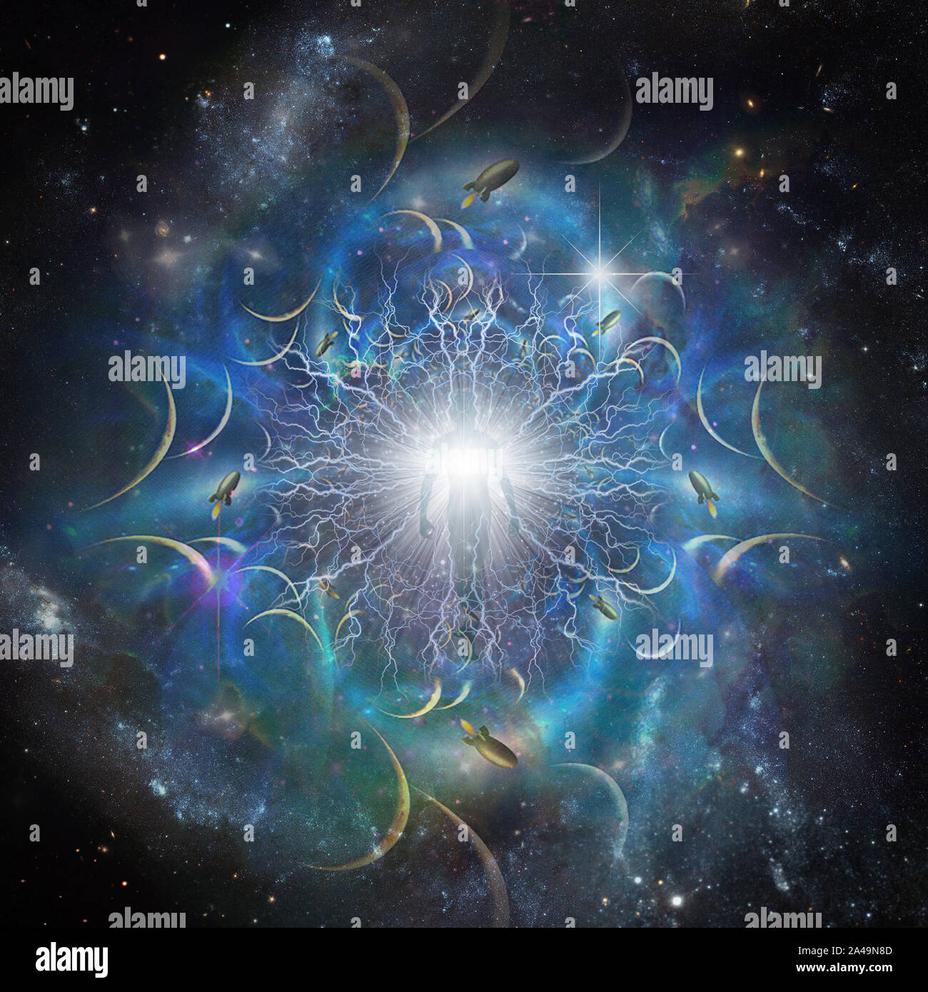 L'âme éternelle. Aura lumineuse ou silhouette humaine dans l'espace sans fin Banque D'Images