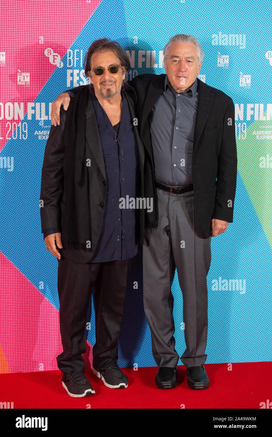 Al Pacino et Robert De Niro lors d'un photocall pour l'irlandais dans le cadre de la BFI London Film Festival 2019 s'est tenue à la May Fair Hotel , , Londres. Banque D'Images
