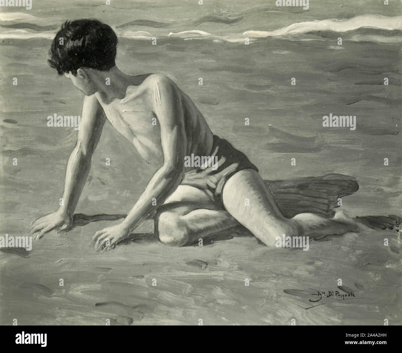 Enfant sur la plage, peinture par Alfonso di Pasquale, Italie 1930 Photo  Stock - Alamy
