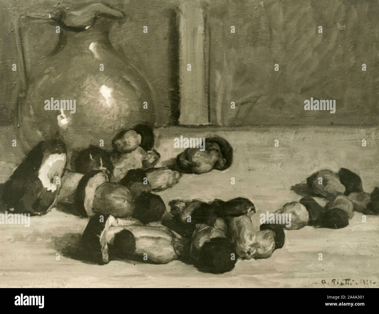 Les champignons, la peinture par l'artiste italien Antonio Piatti, 1930 Banque D'Images