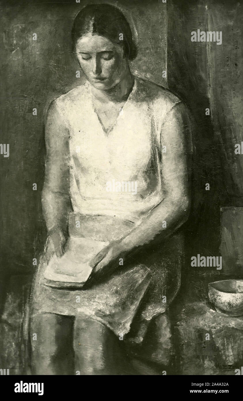 Figura che legge, peinture par l'artiste italien Marcello Nizzoli, 1930 Banque D'Images