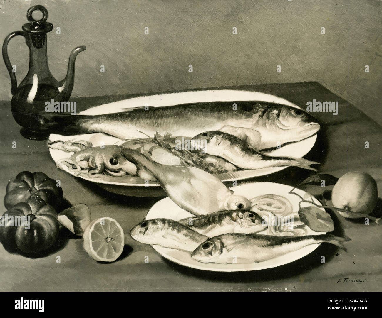 Nature morte, peinture de l'artiste italien Francesco Trombadori, 1930 Banque D'Images