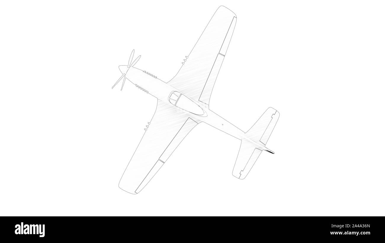 Ligne de rendu 3d illustration d'un avion de chasse 2 Guerre mondiale. Banque D'Images