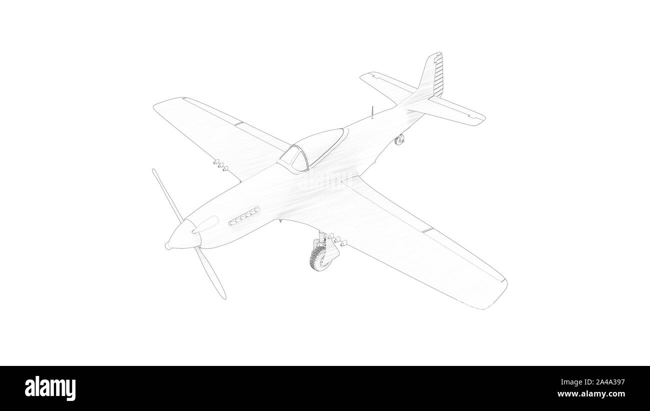 Ligne de rendu 3d illustration d'un avion de chasse 2 Guerre mondiale. Banque D'Images
