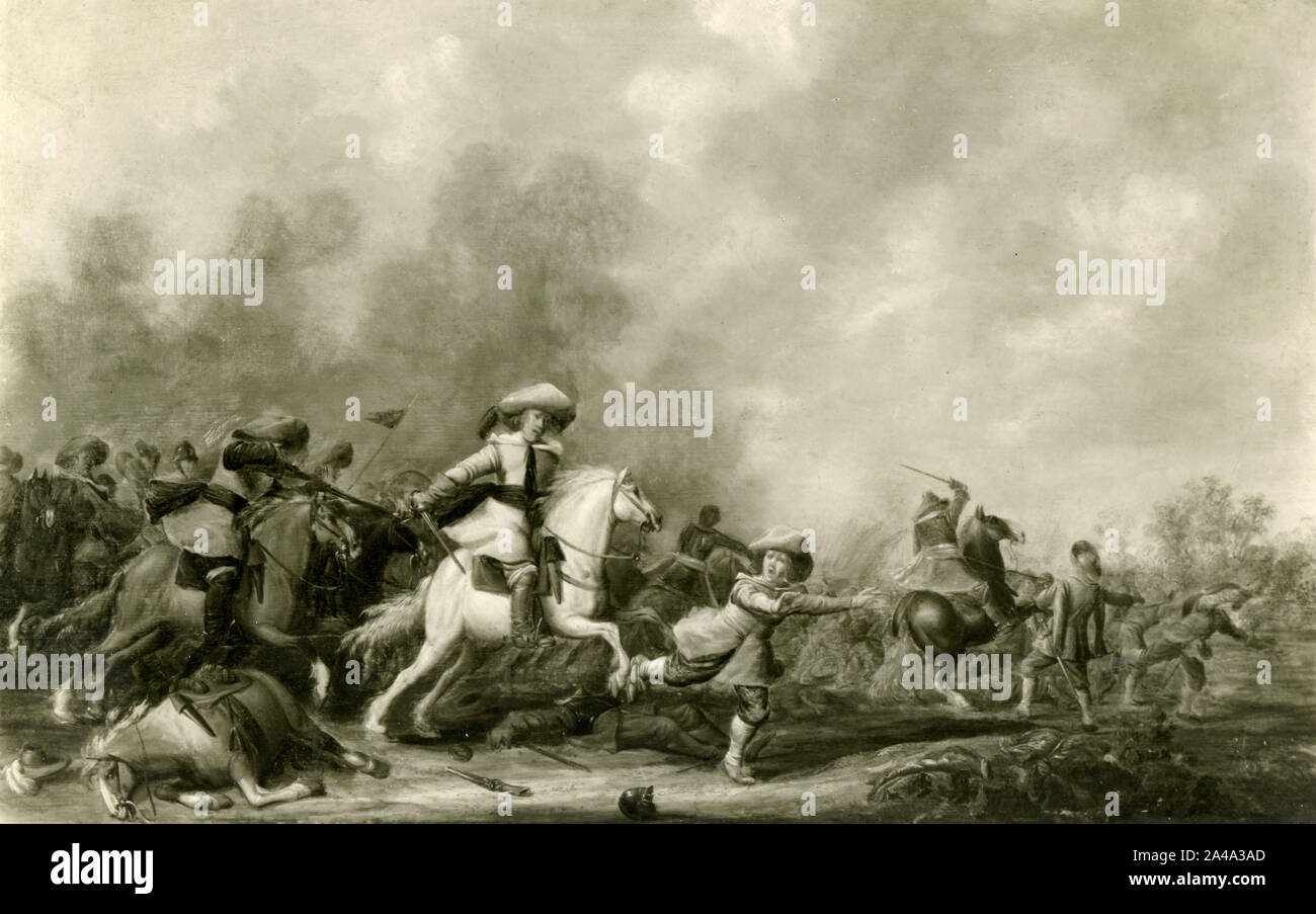 Bataille de cavalerie, la peinture de l'artiste néerlandais Jan Martszen de Jonge, 1960 Banque D'Images