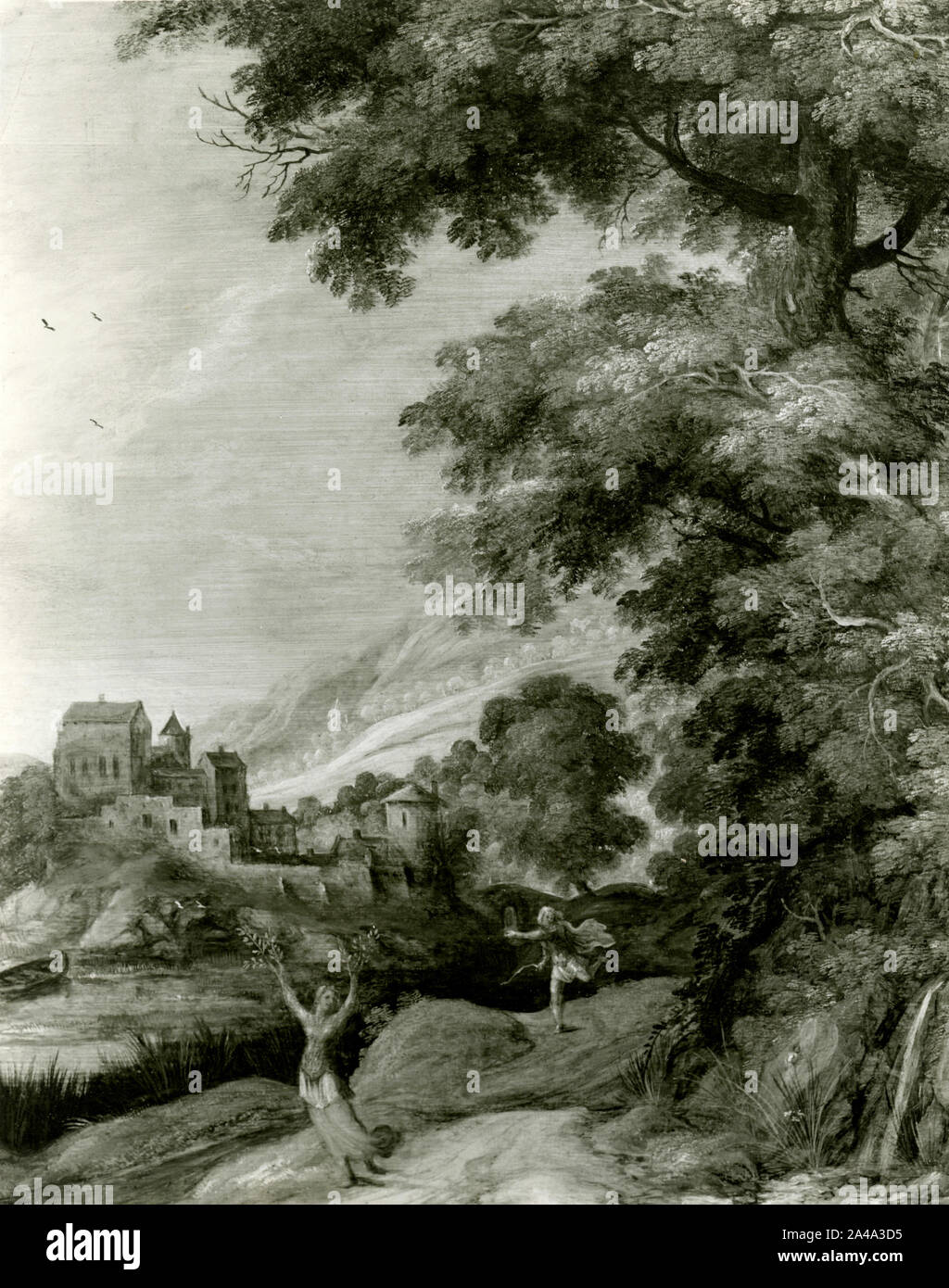 Daphné et Apollon, peinture par artiste flamand Alexander Keirincx, 1930 Banque D'Images