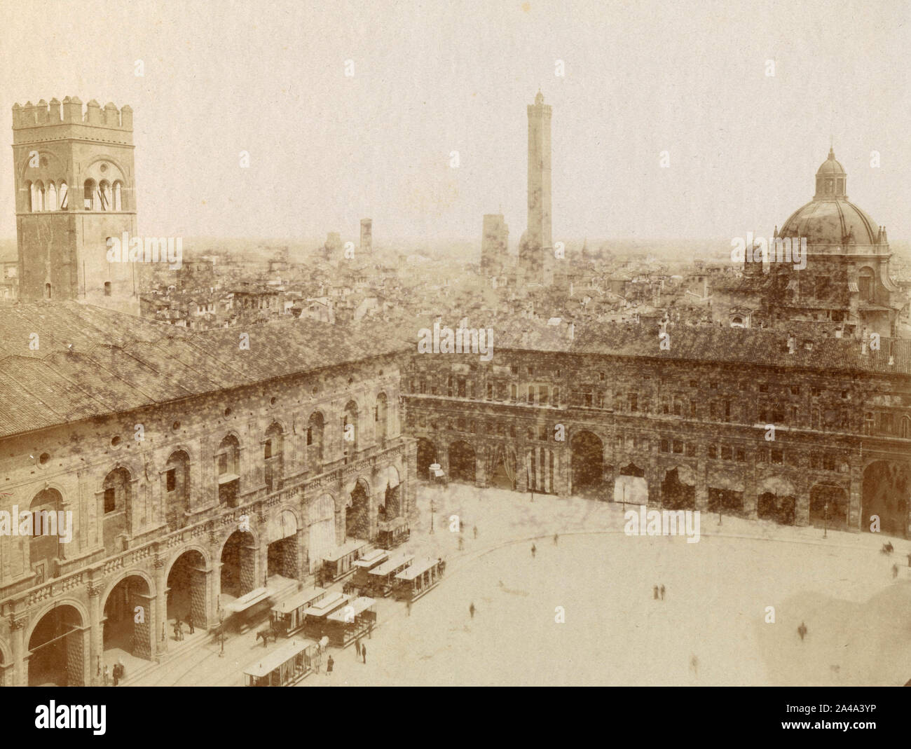 Vue sur la Piazza Vittorio Emanuele, Bologne, Italie 1870 Banque D'Images