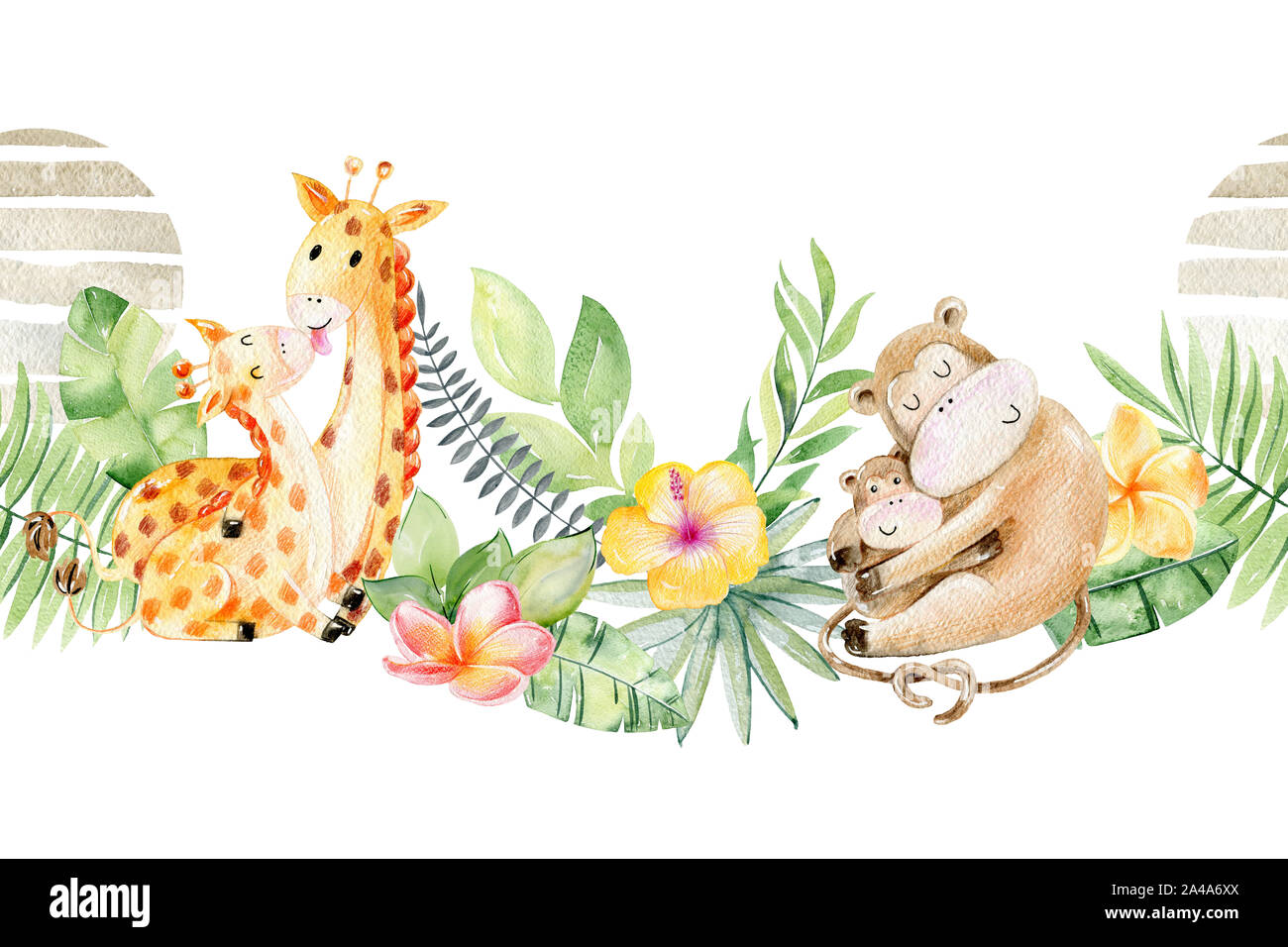 Frontiere Permeable Maman Et Bebes Animaux Aquarelle Photo Stock Alamy