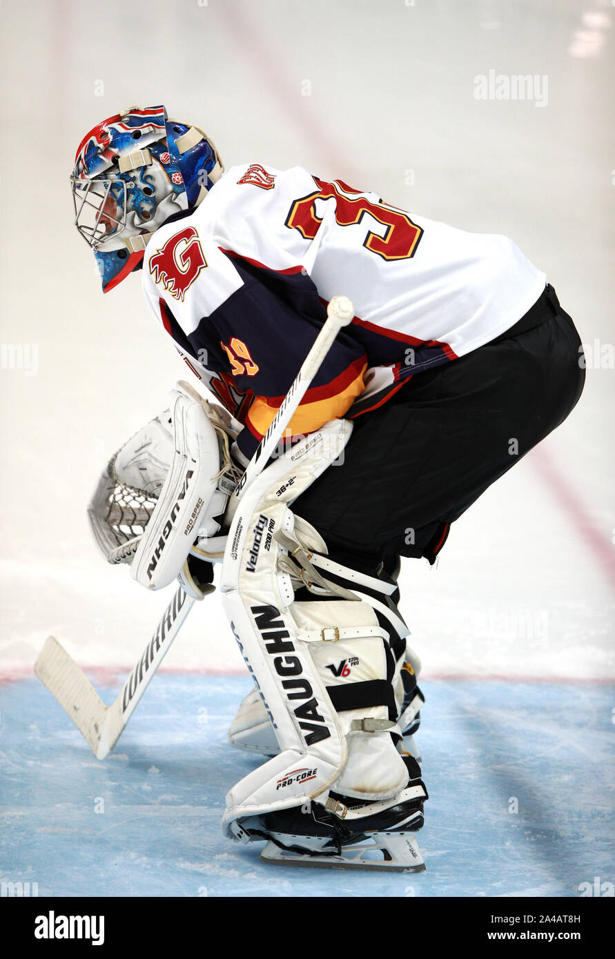 Le gardien Petr Cech Phoenix Guildford en action au cours de l'audition due au bruit2 match à Guildford Spectrum complexe de loisirs, Guildford. Banque D'Images