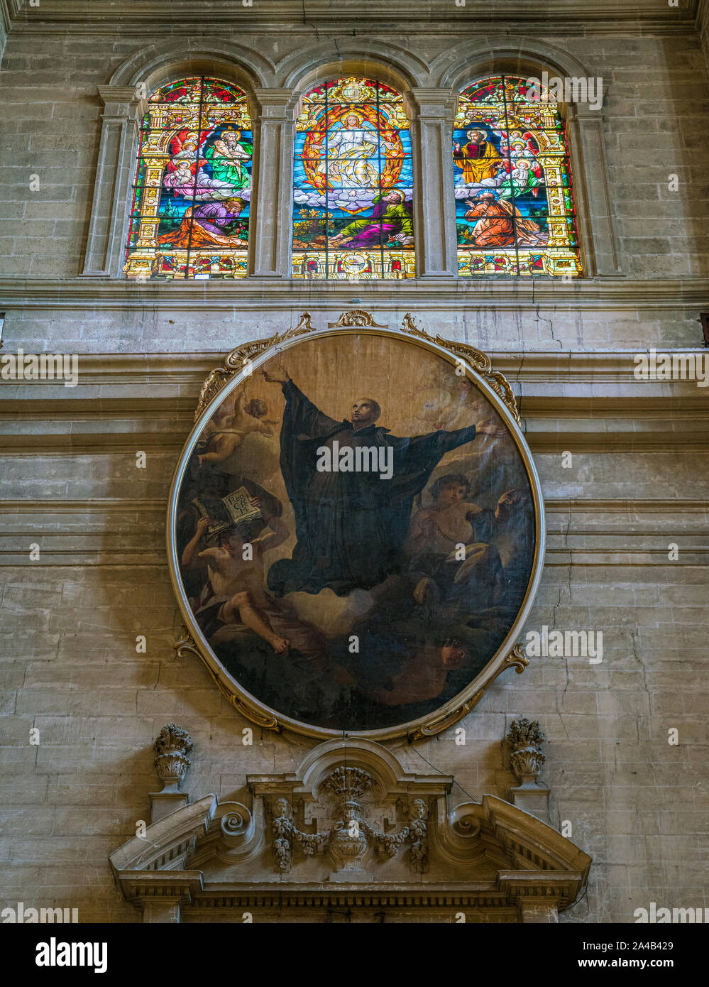 Dans Counterfacade la cathédrale de Malaga (Basilique de la Encarnacion), Andalousie, espagne. Juin-25-2019 Banque D'Images