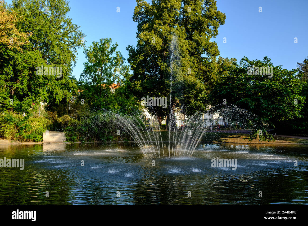 Lac avec fontaine de jardin Le Coq (jardin des plantes de Clermont Ferrand) à Clermont-Ferrand) France Banque D'Images