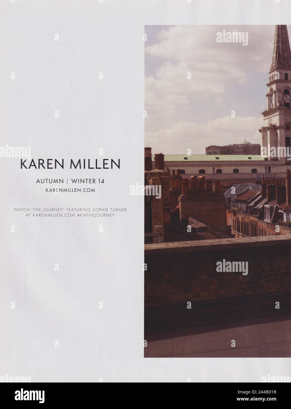 Affiche publicitaire de Karen Millen fashion house avec Sophie Turner en version papier du magazine à partir de 2014, année de création publicitaire, Karen Millen 2010s'annonce Banque D'Images