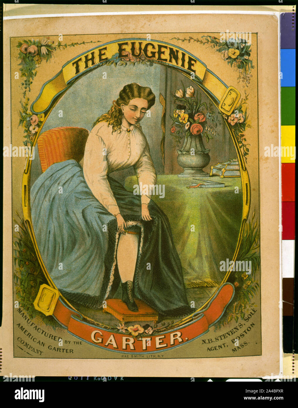 L'Eugénie garter--fabriqué par la société américaine porte-jarretelles / Rae Smith lith. N.Y. Banque D'Images