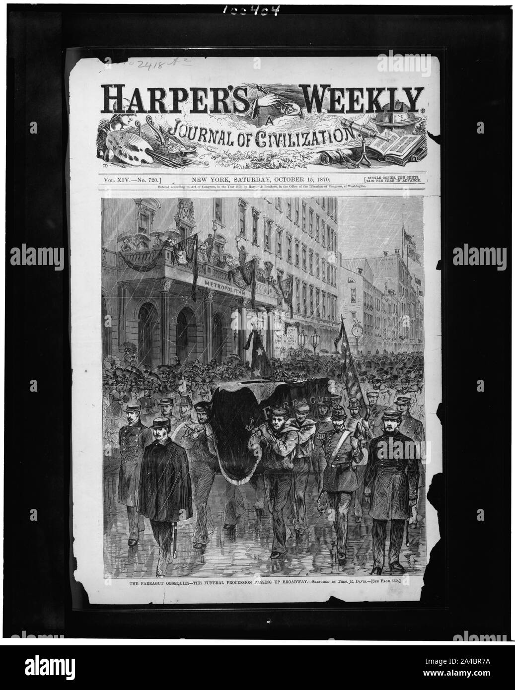 Obsèques le Farragut--le cortège funèbre passant jusqu'Broadway / dessiné par Theo. R. Davis. Banque D'Images