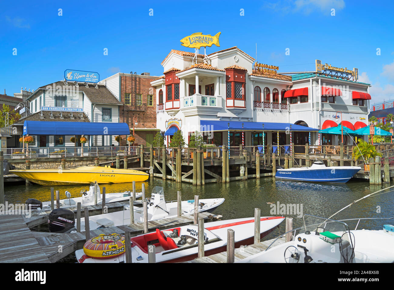 L'atterrissage de Lombard, Lombard's Seafood Grille, Fisherman's Cove, restaurants, restauration pour le complexe Universal Studios Orlando, Floride, USA Banque D'Images