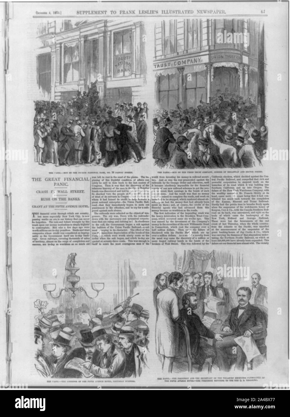 La grande panique financière de 1873 - [4] texte et illus. Exécuter sur la 4e Banque Nationale, 20, rue de Nassau Banque D'Images