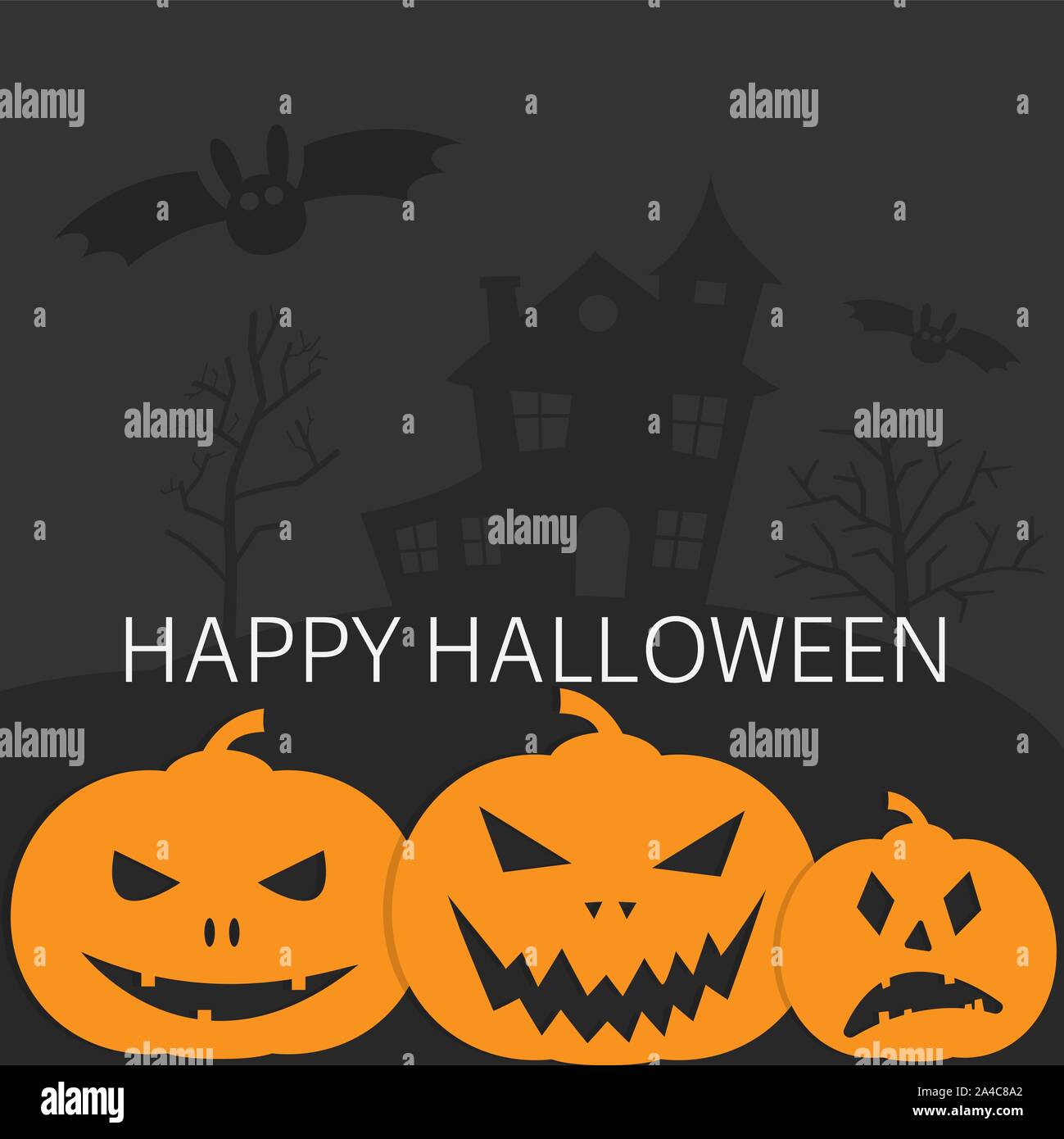 Spooky Halloween carte avec jack-o-lantern citrouilles et bat sur fond sombre vector illustration Illustration de Vecteur