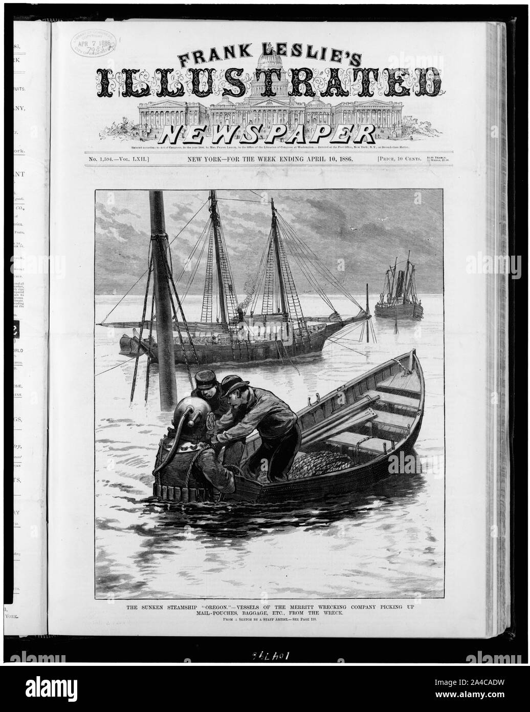 L'Épave du navire à vapeur de l'Oregon.--navires de la société Merritt Wrecking ramasser mail-sacs, bagages, etc., à partir de l'épave / à partir d'un sketch par un artiste du personnel. Banque D'Images
