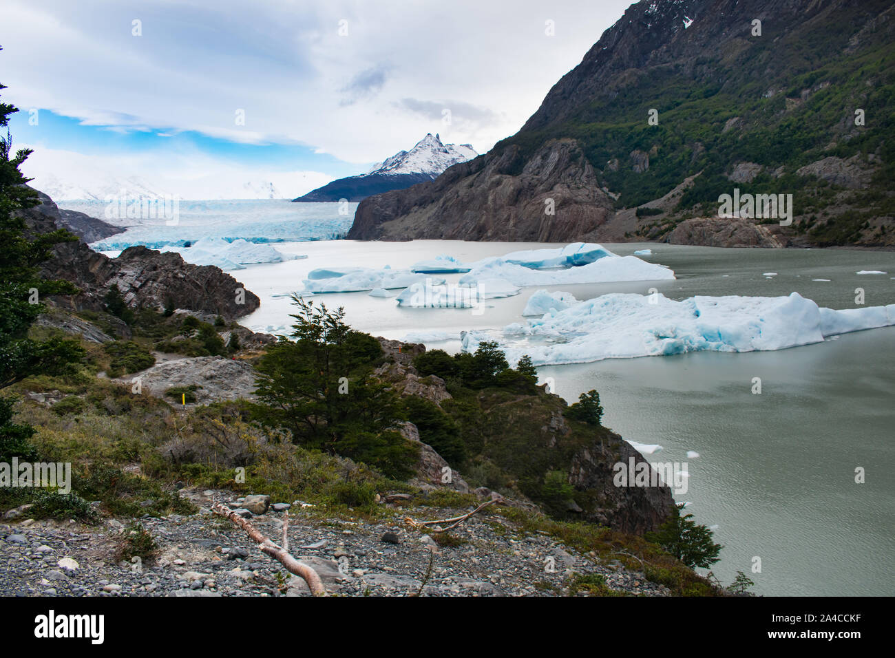 Glacier Grey, Parc National Torres del Paine, Chili. Les randonneurs à la recherche sur le terrain glaicer Banque D'Images