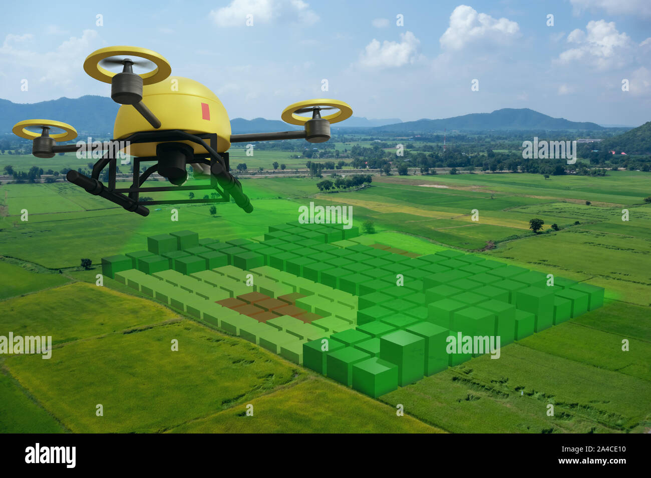 Drone pour l'agriculture, l'utilisation de drones pour divers domaines comme la recherche, l'analyse de la sécurité, le sauvetage, la technologie de numérisation du terrain, de la surveillance, l'hydratation des sols yie Banque D'Images