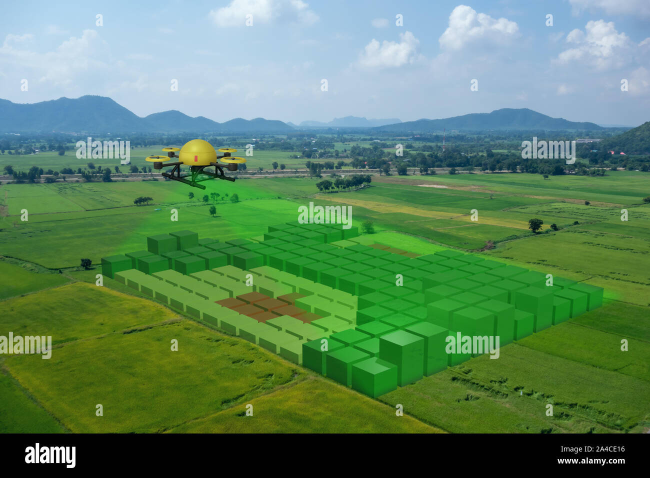Drone pour l'agriculture, l'utilisation de drones pour divers domaines comme la recherche, l'analyse de la sécurité, le sauvetage, la technologie de numérisation du terrain, de la surveillance, l'hydratation des sols yie Banque D'Images