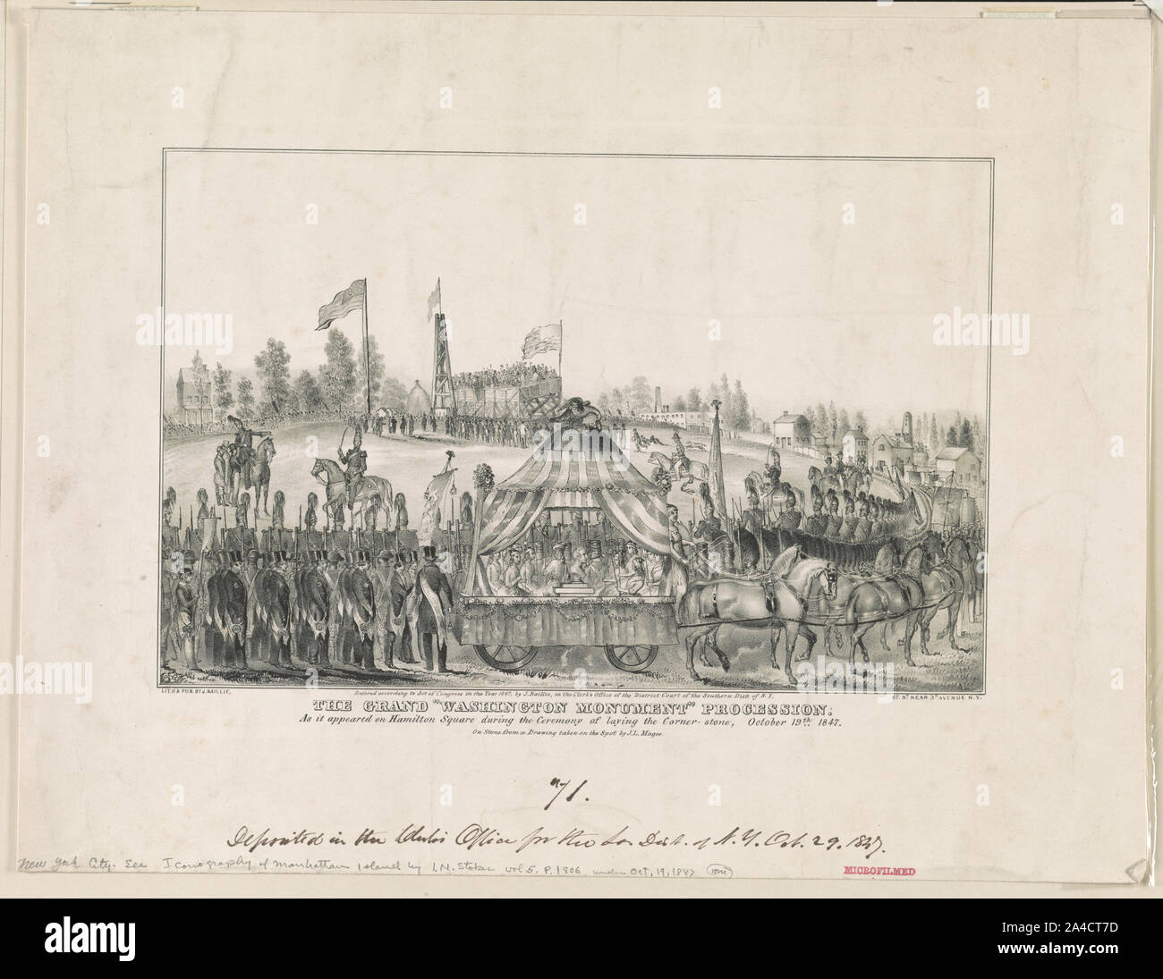 La grande procession du Washington Monument. Comme il est apparu sur la place d'Hamilton au cours de la cérémonie de pose de la première pierre, Octobre 19th, 1847 / sur la pierre d'un dessin pris sur place par J.L. Magee Banque D'Images