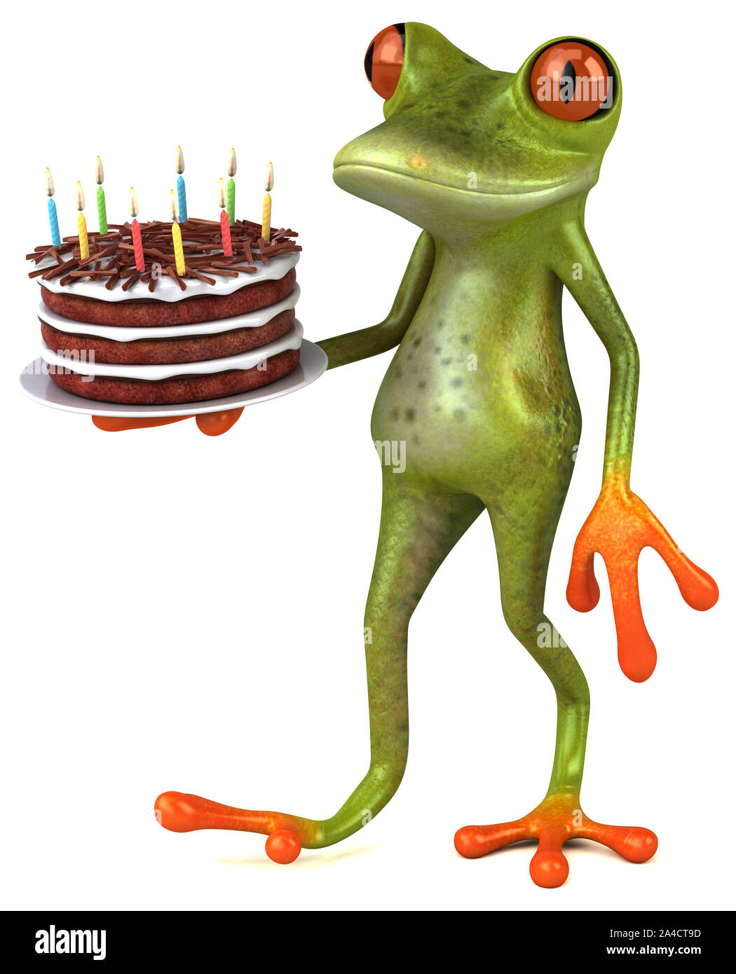 Grenouille Amusante Avec Un Gateau D Anniversaire 3d Illustration Photo Stock Alamy