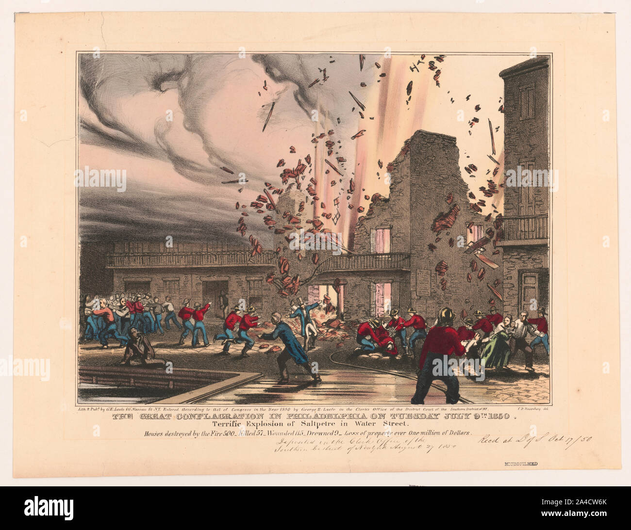 La grande conflagration dans Philadelphie le mardi 9 juillet 1850 Banque D'Images
