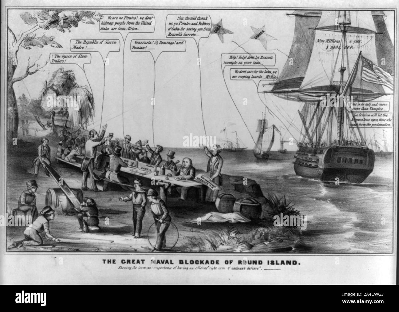 Le grand blocus naval de l'Île ronde. Montrant l'immense importance d'avoir un bras droit de la défense nationale Banque D'Images