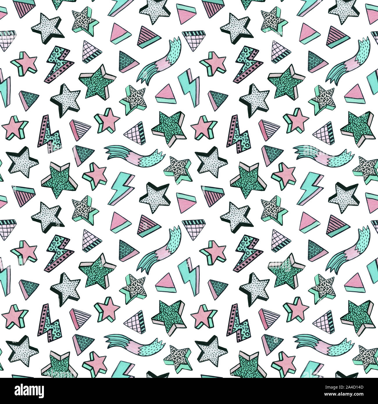 Aquarelle simple motif transparente dans un minimum de style memphis avec des étoiles, des triangles, des rayures. Design tendance pour Noël arrière-plan, papier peint, wrappin Banque D'Images